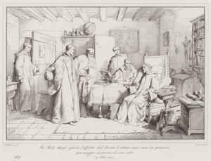 Fra Paolo Sarpi weigert het aanbod van de Senaat om in een huis op het plein te wonen, voor meer veiligheid van zijn leven, 1607 door Italian School
